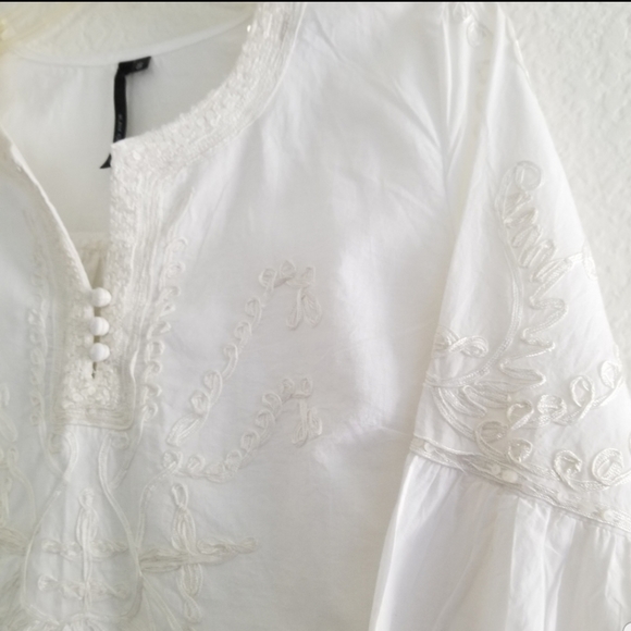 Kay Celine Embroidered Sequin Tunic Top White Size Small - Picture 4 of 8